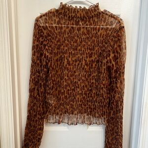 Free People Sheer Leopard Print Mock Neck Top